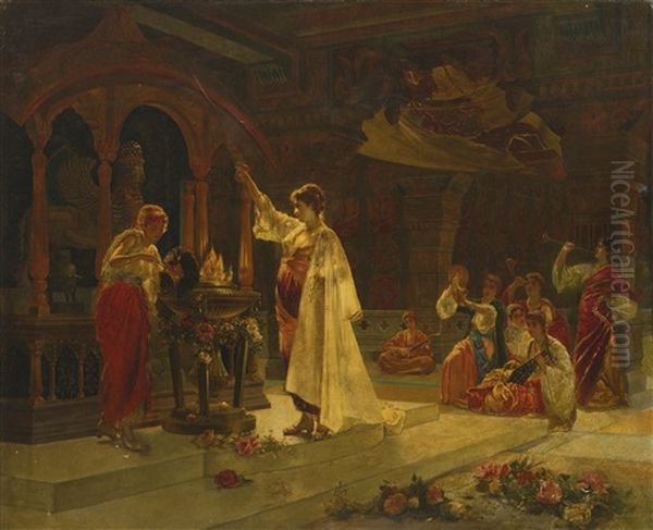 Vestal Virgins Oil Painting by Edouard Frederic Wilhelm Richter