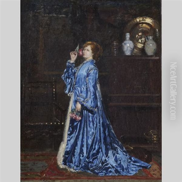 The Blue Gown Oil Painting by Edouard Frederic Wilhelm Richter