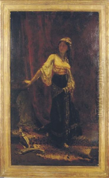 Woman In An Orientalist Interior Oil Painting by Edouard Frederic Wilhelm Richter