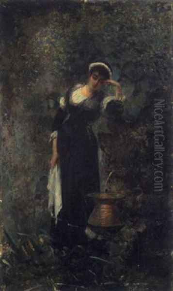 Jeune Femme Au Puits Oil Painting by Edouard Frederic Wilhelm Richter