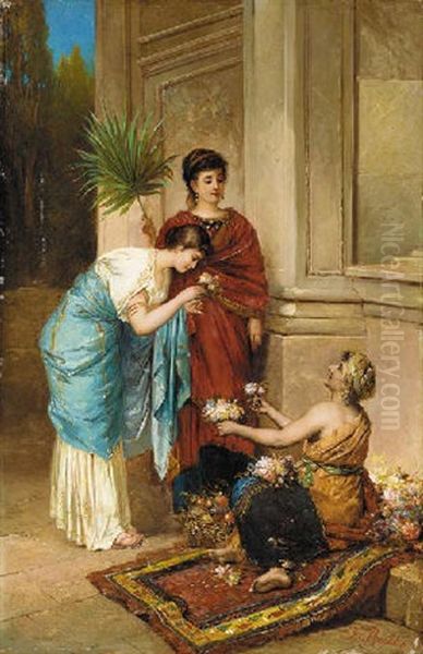 The Flower Seller Oil Painting by Edouard Frederic Wilhelm Richter