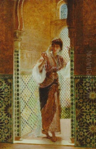 An Arab Woman By The Doorway Oil Painting by Edouard Frederic Wilhelm Richter