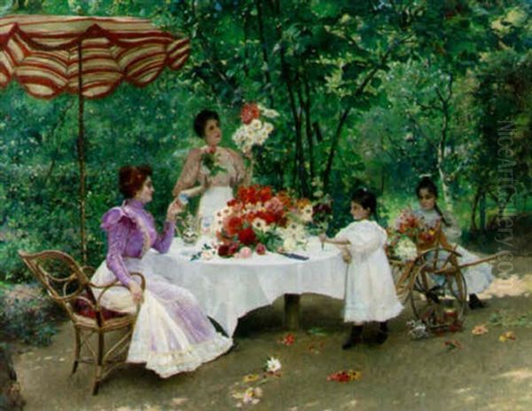 Summer Blooms Oil Painting by Edouard Frederic Wilhelm Richter