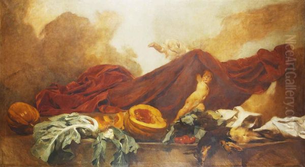 Apoteose Das Frutas - Triptico Para A Sala Restaurante De O Leao D'ouro Oil Painting by Columbano Bordalo-Pinheiro