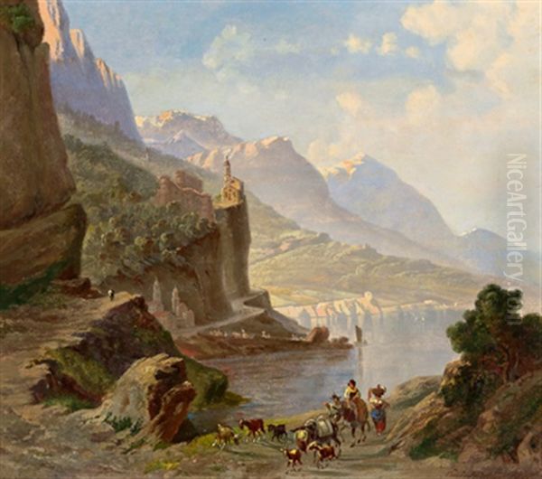 Der Nemi See In Den Albanerbergen(?) Oil Painting by Emil Theodor Richter