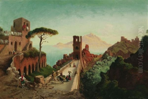 Italienische Kustenlandschaft Im Abendrot Oil Painting by Emil Theodor Richter