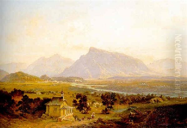 Salzburg With The Untersburg In The Distance Oil Painting by Emil Theodor Richter