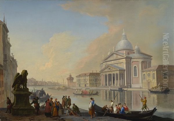 Venice, A Capriccio View Of The Grand Canal Towards The Punta Della Dogana Oil Painting by Giovanni Richter