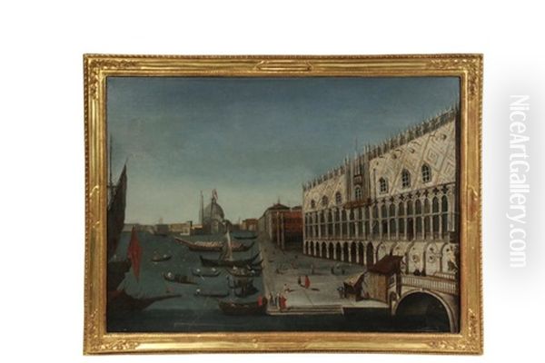 View Of Venice, Depicting St. Marks And The Doge's Palace Oil Painting by Giovanni Richter