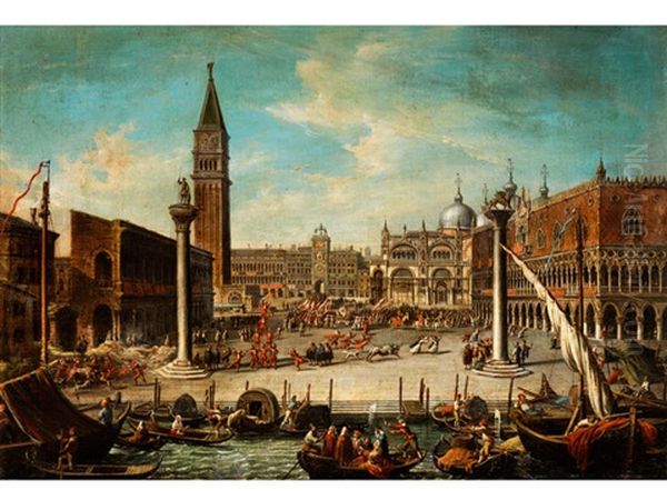 Blick Auf Die Piazza San Marco Wahrend Des Bullenfests Zu Karneval Oil Painting by Giovanni Richter