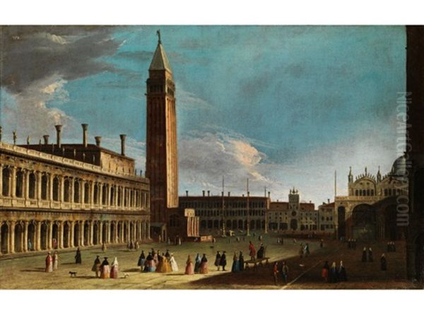 Vendig - Markusplatz Mit Campanile, San Marco Und Blick Auf Den Uhrenturm Oil Painting by Giovanni Richter