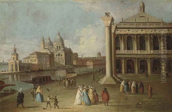 A View Of The Piazzetta, Venice, With The Columns Of Saints Mark And Theodore And The Library, The Entrance To The Grand Canal With The Punta Della Dogana... Oil Painting by Giovanni Richter