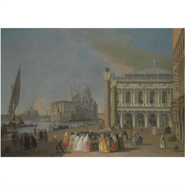 Venice, A View Of The Molo, Looking West Towards Santa Maria Della Salute And The Palazzo Ducale To The Right Oil Painting by Giovanni Richter