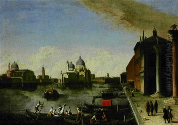 Venezia, Il Bacino Di San Marco Con La Piazzetta, Punta Della Dogana, E L'isola Di San Giorgio Oil Painting by Giovanni Richter