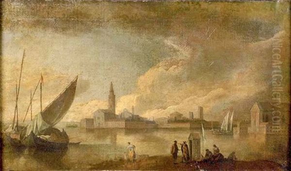 Vue De Venise Animee De Personnages Au Bord De La Lagune Oil Painting by Giovanni Richter