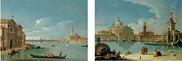 Venezia, L'isola Di San Giorgio E Le Zattere (+ Venezia, La Chiesa Del Redentore E La Dogana; 2 Works) Oil Painting by Giovanni Richter