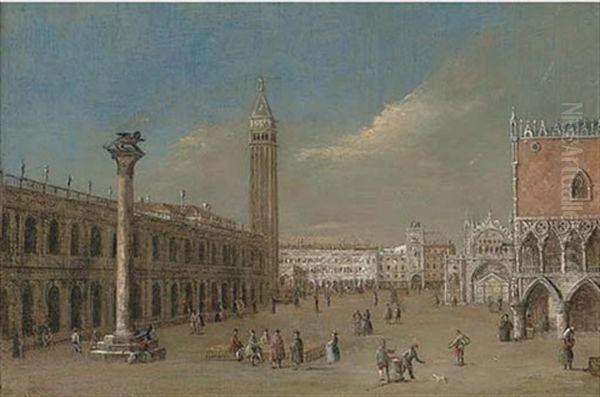 The Piazetta, The Entrance To The Bibiotheque And The Ducal Palace, Venice Oil Painting by Giovanni Richter