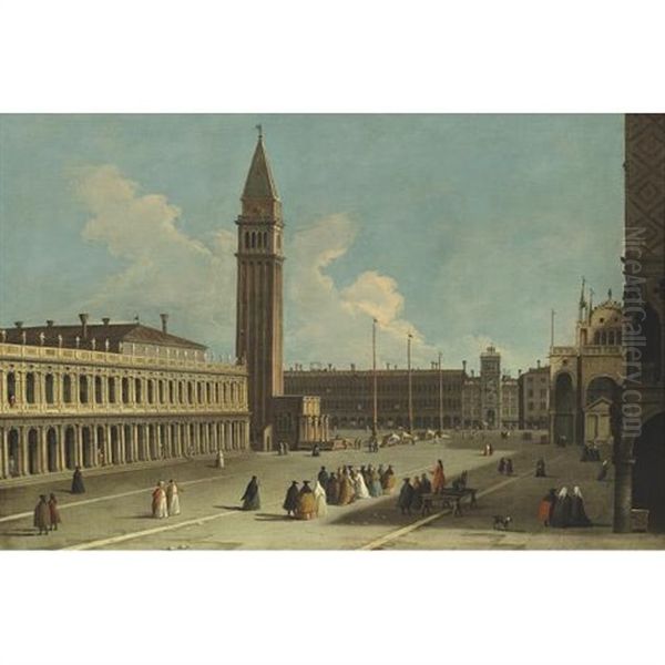 Venice, A View Of The Piazzetta Looking Northwards Across The Piazza San Marco Towards The Torre Dell'orologio Oil Painting by Giovanni Richter