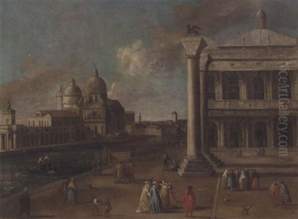 The Piazzetta, Venice, Looking Towards The Libreria And The Entrance To The Grand Canal, With The Dogana And Santa Maria Della Salute Oil Painting by Giovanni Richter