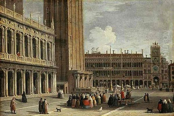 Venice: The Piazza San Marco Looking North From The Piazzetta Towards The Torre Del'orologio Oil Painting by Giovanni Richter