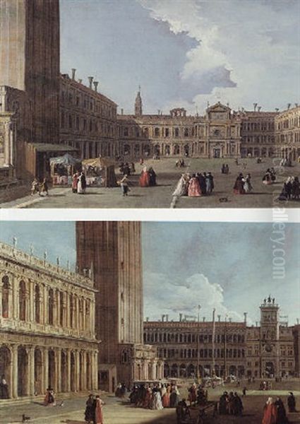 Venice, A View Of The Piazza San Marco Looking North From The Piazzetta Towards The Clock Tower Oil Painting by Giovanni Richter