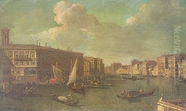 A View Of The Grand Canal Looking North From The Rialto Bridge Oil Painting by Giovanni Richter