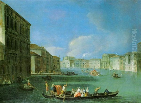 Veduta Del Canal Grande Con Palazzo Bembo, Le Chiese Di S. Lucia E Degli Scalzi E Palazzo Flangini Oil Painting by Giovanni Richter