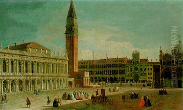 The Piazzetta, Venice, With The Libreria, Campanile And The Basilica Di San Marco Oil Painting by Giovanni Richter