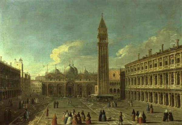 View Of The Piazza San Marco, Venice Looking Toward The Campanile Oil Painting by Giovanni Richter