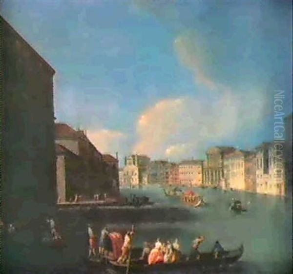 Veduta Veneziana Del Canal Grande Con Le Chiese Di Santa    Lucia E Degli Scalzi Oil Painting by Giovanni Richter