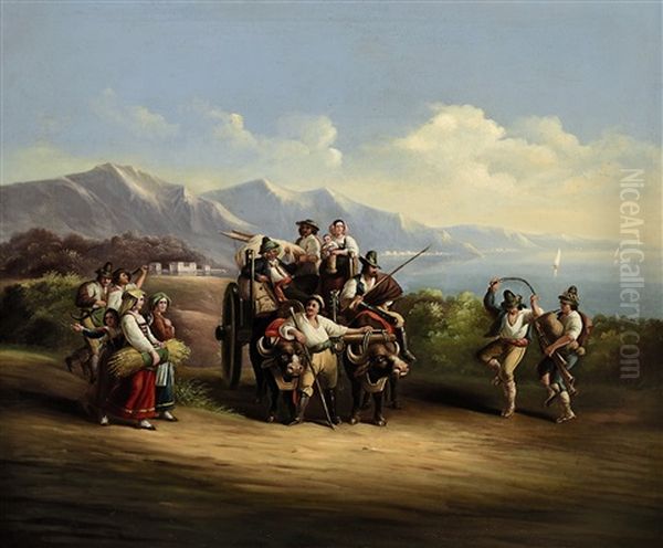 Neapolitanische Bauern Auf Dem Heimweg Von Der Ernte Oil Painting by Gustav Friedrich Wilh. Richter