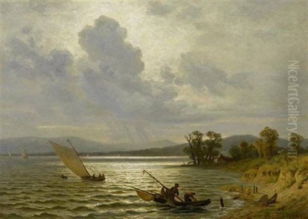 Fischerpaar In Einem Boot In Einer Weiten Kustenlandschaft Oil Painting by Gustav Friedrich Wilh. Richter