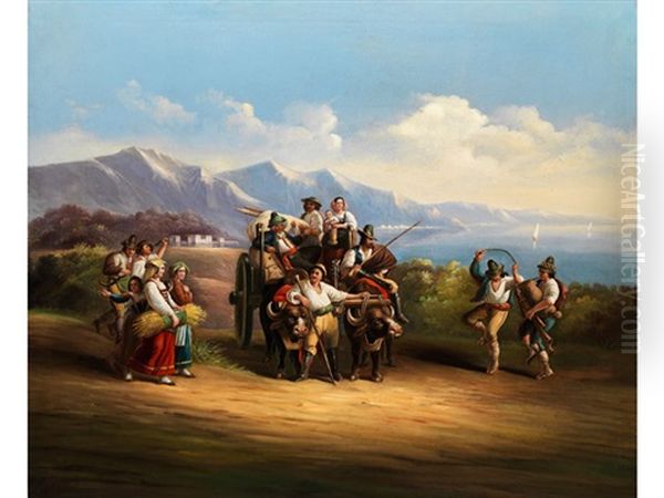 Neapolitanische Bauern Auf Dem Heimweg Von Der Ernte Oil Painting by Gustav Friedrich Wilh. Richter