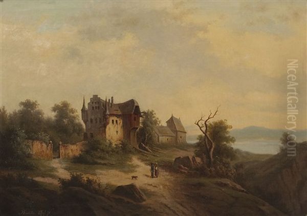 Landschaft Mit Burg Oil Painting by Gustav Friedrich Wilh. Richter