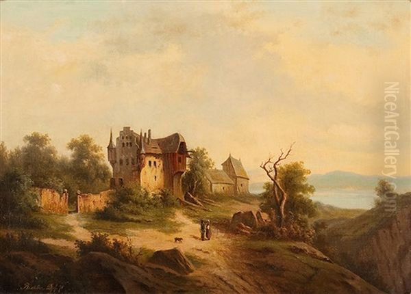 Landschaft Mit Burg Oil Painting by Gustav Friedrich Wilh. Richter