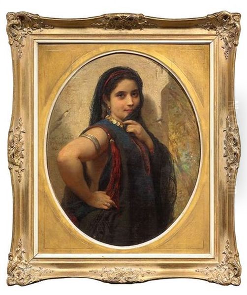 Junge Orientalin An Einer Mauer Oil Painting by Gustav Karl Ludwig Richter