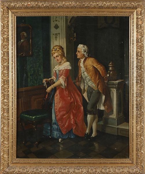 Historical Interiors With Couple Oil Painting by Hermann Richter