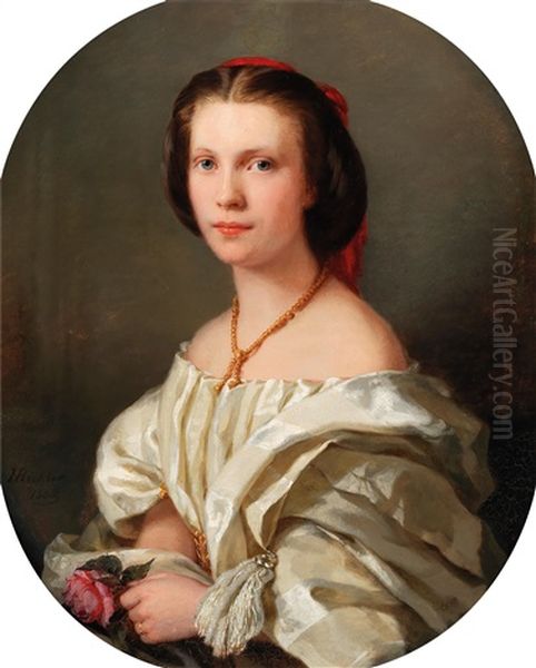 Portrait Of A Lady Oil Painting by Josef Wolft Richter