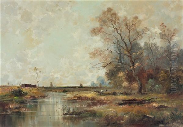 Herbstliche Landschaft An Der Amper Oil Painting by Klaus Carl Friedrich Richter