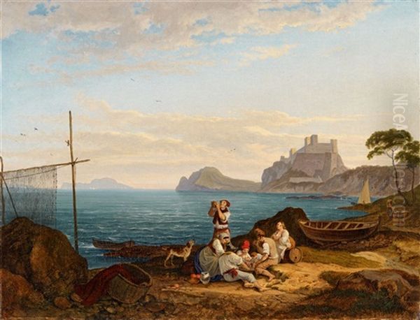 View On Baiae In The Gulf Of Naples Oil Painting by Ludwig (Adrian) Richter