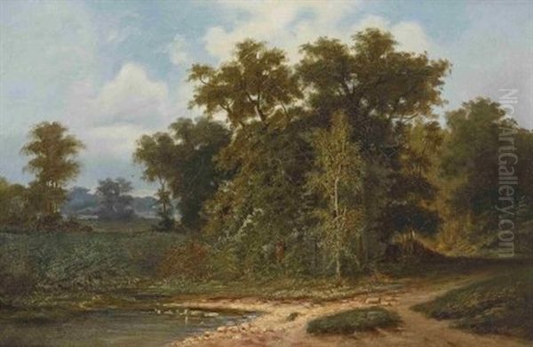 Baumlandschaft Mit Weiher Oil Painting by Ludwig (Adrian) Richter