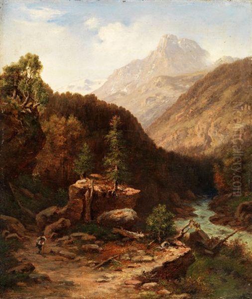 Berglandschaft Mit Bachlauf Zwischen Felsen Oil Painting by Ludwig (Adrian) Richter