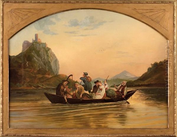 Die Uberfahrt Uber Die Elbe Am Schreckenstein Oil Painting by Ludwig (Adrian) Richter