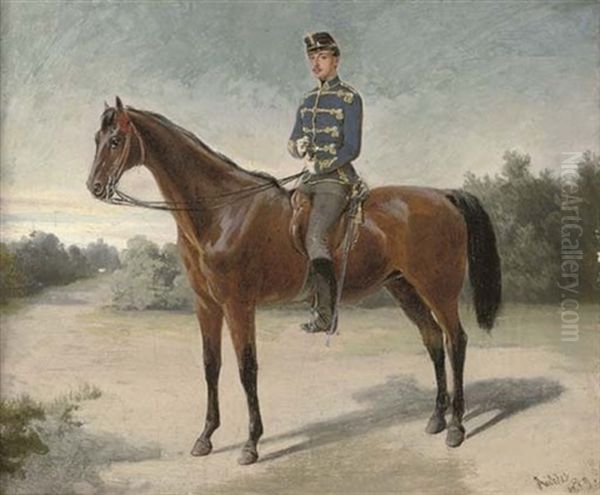 An Austrian Cavalry Officer Oil Painting by Ludwig (Adrian) Richter