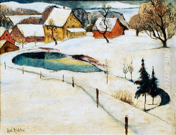 Dorf Im Winter (+ Sketch, Verso) Oil Painting by Robert Richter