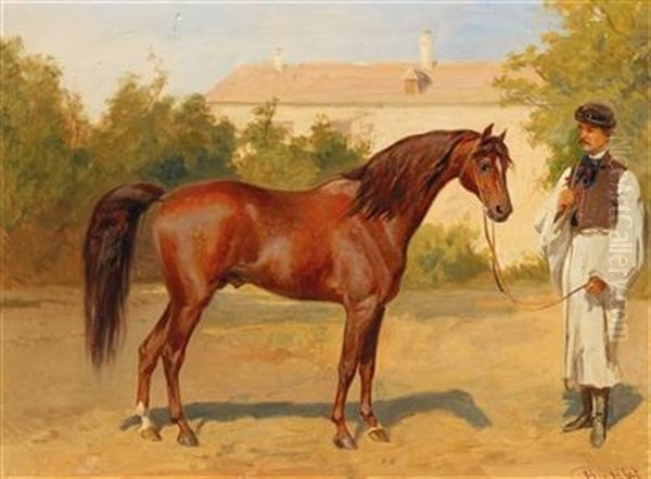 Racehorse With Hungarian Groom Oil Painting by Wilhelm Richter