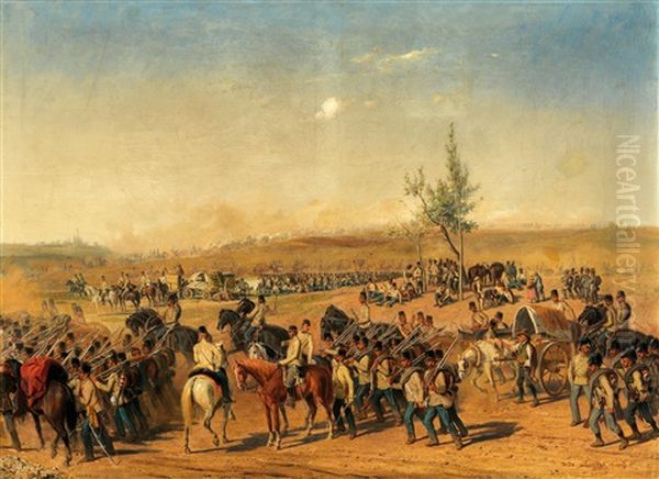 Scene From The Italian Campaign 1859 Oil Painting by Wilhelm M. Richter