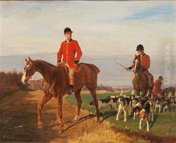 Hunters With Their Pack Oil Painting by Wilhelm M. Richter