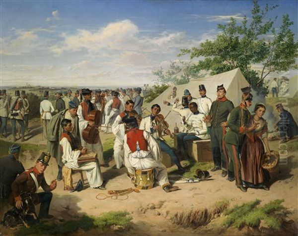 Osterreichisches Infanterielager In Der Lombardei Oil Painting by Wilhelm M. Richter