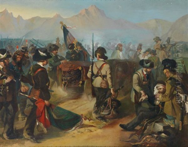 Mitglieder Der Wiener Akademischen Legion Um 1848 Am Italienischen Kriegsschauplatz Oil Painting by Wilhelm M. Richter